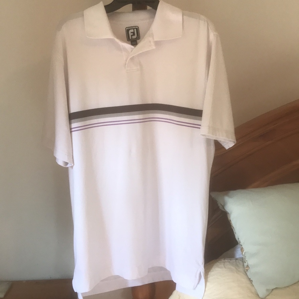 FootJoy Athletic Fit  White Golf Polo Shirt Size Large Stripe Accent